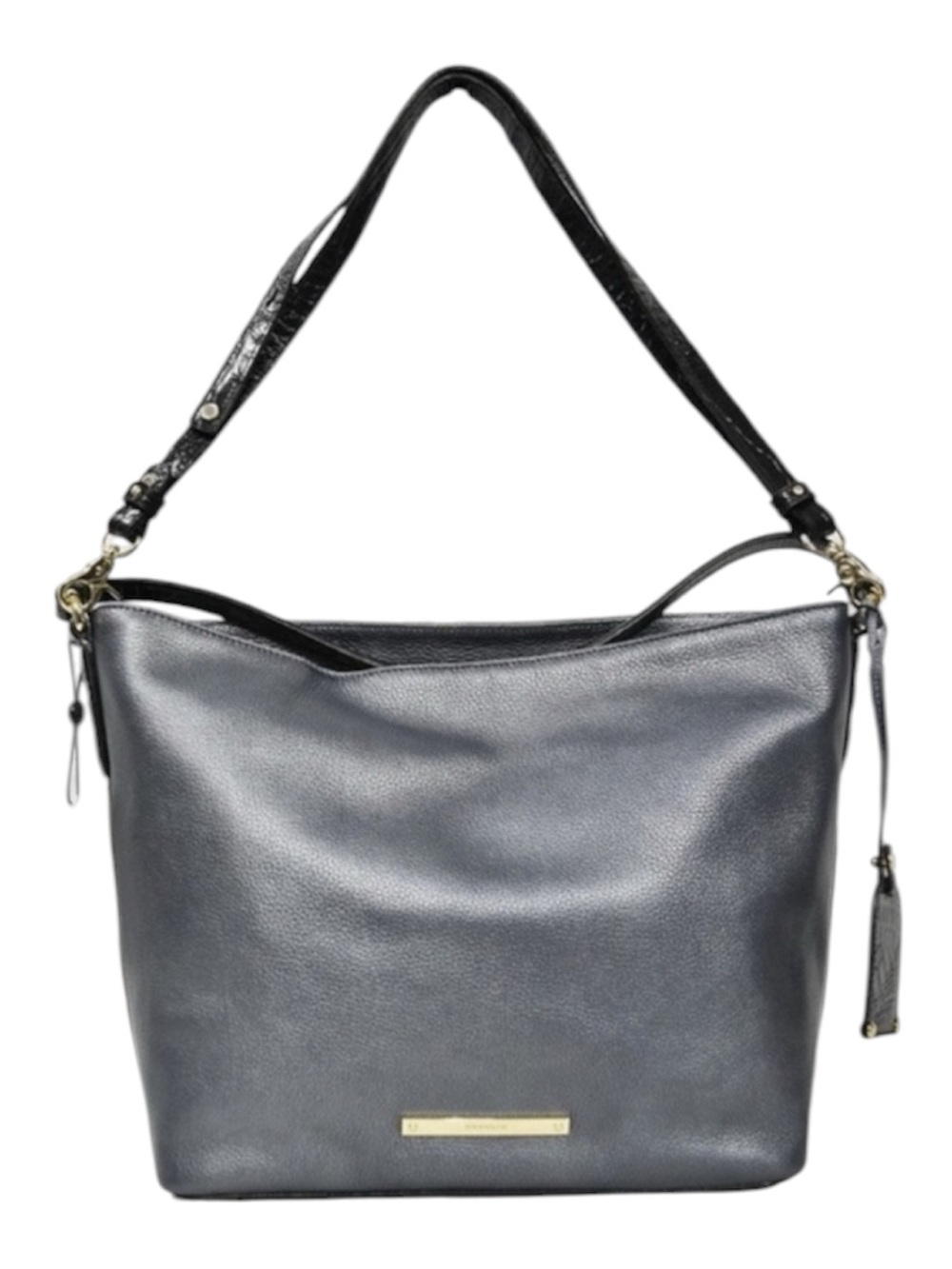 Brahmin Small Harrison Hobo in Gunmetal Leather and Black Croc Trim